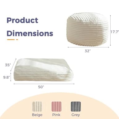 MAXYOYO Kids Bean Bag Chair Bed, Convertible Children Chair to Floor Mattress with Filler, Faux Fur Bean Bag Bed Stuffed Child Sofa Couch for Girl Boy Sleeping, Machine Washable Cover, Beige - Image 2