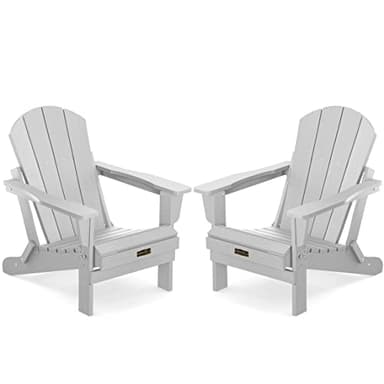 SERWALL Foldable Adirondack Chair Set of 2 for Patio Garden Outdoors Fire Pit-Space Grey - Image 1
