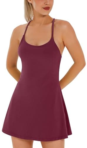 Womens Tennis Dress, Athletic Dress with Built-in Bra & Shorts Pockets Summer Dresses for Women Golf Outfits for Workout Burgundy - Image 1