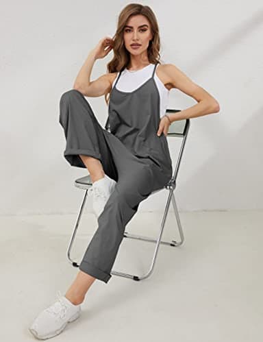 Lentta Women's Causal Jumpsuits V Neck Sleeveless Harem Overalls Stretchy Adjustable Strap Romper with Pockets(DarkGrey-XL) - Image 8