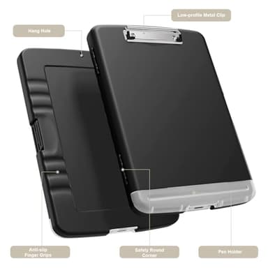 Piasoenc Clipboard with Storage, 8.5 x 11 Organization Box with Pen Holder and A4 Legal Paper Folder, Folio & Side-Opening, Low Profile Clip,for Nurses,Teachers, Size 14 x 9.6 x 1.2 in, Black - Image 2