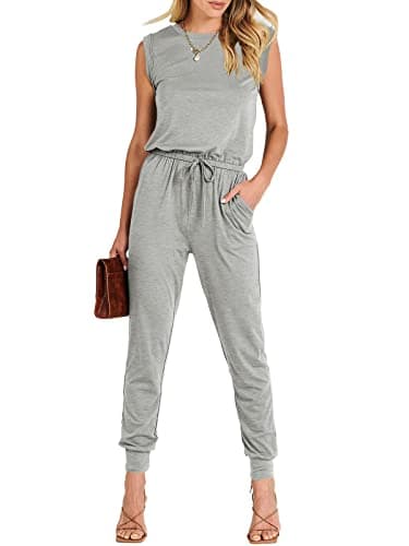 ANRABESS Womens Summer Sleeveless Jumpsuits Casual Dressy Stretchy Crewneck Rompers One Piece Outfits Fall Fashion 2025 Gray XX-Large - Image 1
