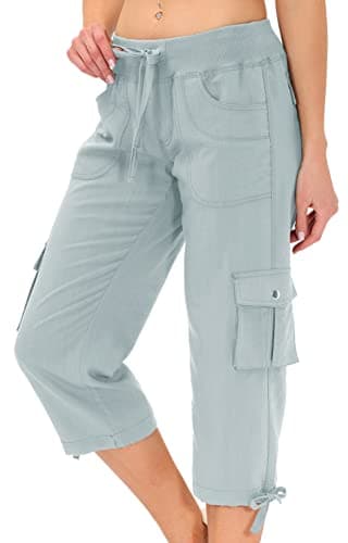 MoFiz Womens Capris with Pockets Loose Fit Casual Capri Pants Dressy Lightweight Ladies Baggy Cargo Pants for Hiking Light Gray 2XL - Image 1