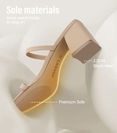 Leevar Square Toe Heeled Sandals for Women,Women's Low Block Heels Sandals,2.25IN Open Toe Ankle Strap Chunky Heels, Nude Nubuck, 7 UK - Image 3