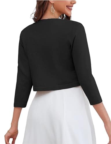 OmicGot Women's 3/4 Sleeve Cropped Cardigan Sweater Bolero Open Front Black Shrugs for Women Dresses S - Image 6