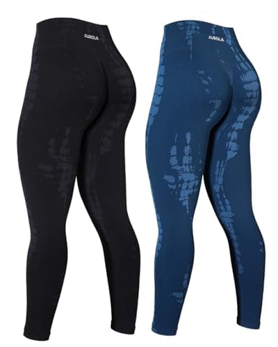 AUROLA Serpent 2 Pieces Pack Set Seamless Scrunch Workout Leggings for Women Active Gym Pants,Pack (Black + Water Blue),M - Image 1