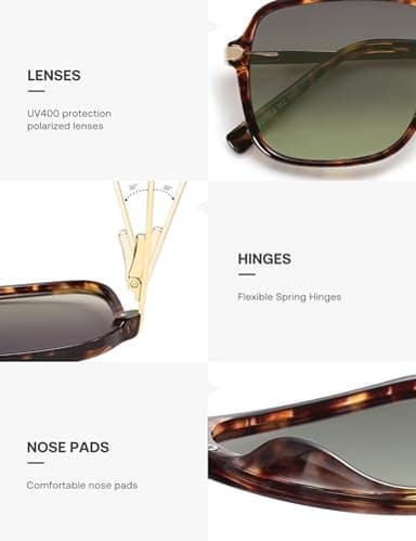 SOJOS Sunglasses for Women & Men, Square, Retro, Polarized Lens, Trendy Aviator, 90s Shades (SJ2229, Yellow Tortoise Green) - Image 4