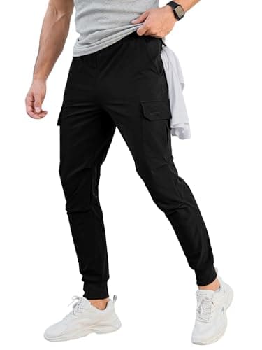 Comdecevis Men's Cargo Jogger Pants Stretch Sweatpants Slim Fit Tactical Pants with Zipper Pockets Casual Trousers Black Large - Image 1