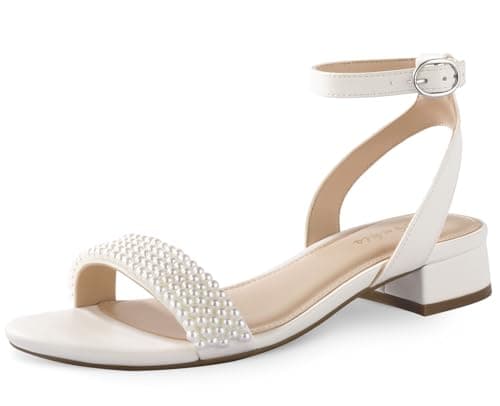 Ankis Nude White Black Women Sandals Gold Silver Comfortable Strappy Open Toe Sandals for Women Dressy Summer 1 Inch Low Block Clear Pink Taupe Heel Flat Adjustable Ankle Strap Wide Available Shoes - Image 1