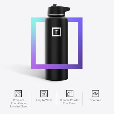 IRON °FLASK Camping & Hiking Hydration Flask with 3 Lids - Stainless Steel, Double Walled & Vacuum Insulated Water Bottle - Leak Proof & BPA Free (Midnight Black, Straw - 40 oz) - Image 5