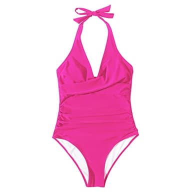 SUUKSESS Women Sexy Tummy Control One Piece Swimsuits Halter Push Up Monokini Bathing Suits (Hot Pink, L) - Image 4