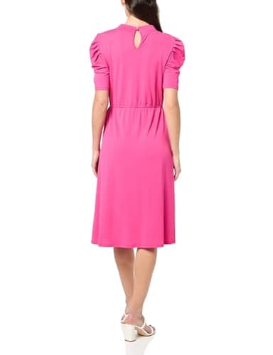 Adrianna Papell Diffusion Women's Solid Knit Ruffle Neck Pleated Sleeve Midi Dress, Azalea Pink, XL - Image 3