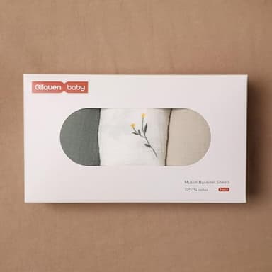 Gllquen Baby Muslin Bassinet Sheets 3 Pack, Breathable Elastic Cozy Fitted Cotton Bassinet Mattress Sheet for Baby Boy Girls, Fit for Hourglass Oval Rectangular Cradle Pad Sheets 33"x17" (Green) - Image 7