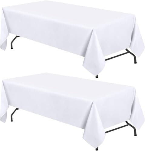 WEALUXE White Table Cloths for 6 Foot Rectangle Tables, 2-Pack, 60x102 inches, Water, Stain and Wrinkle Resistant, 200 GSM Washable Poly Fabric Tablecloths Rectangular, Elegant and Durable - Image 1