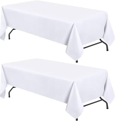 WEALUXE White Table Cloths for 6 Foot Rectangle Tables, 2-Pack, 60x102 inches, Water, Stain and Wrinkle Resistant, 200 GSM Washable Poly Fabric Tablecloths Rectangular, Elegant and Durable - Image 1