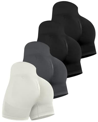 CHRLEISURE Women's 4 Packs Workout Gym Shorts, High Waisted Butt Lifting Scrunch Butt Seamless Booty Shorts(Black,Black,DGray,LGray,XL) - Image 1