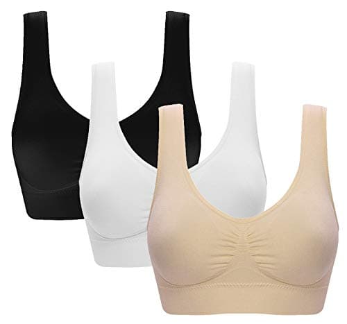 Vermilion Bird Women's 3 Pack Seamless Comfortable Sports Bra with Removable Pads XL/Shirt Size 14 Black &White &Nude - Image 1