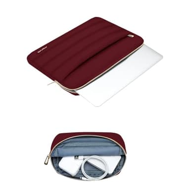 MOSISO 13.3 inch Laptop Case, 13-13.3 inch Puffy Laptop Sleeve Compatible with MacBook Air 13 13.6 M4 M3 M2 M1/Pro 13/Pro 14, HP Dell ASUS Lenovo,Polyester Horizontal Bag with Small Case, Red - Image 3