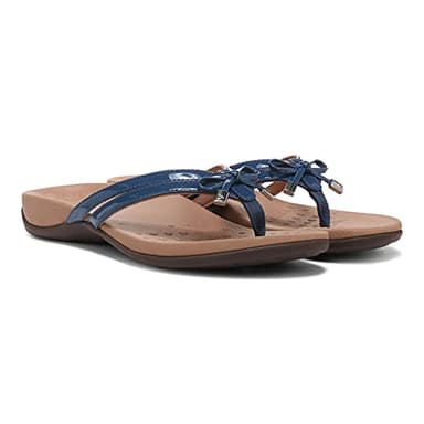 Vionic Women's Rest Bella X Flip Flop that Relieves Foot Pain- Comfortable Ladies Sandals with Orthotic Insole Arch Support, Dark Blue 8 Wide - Image 3