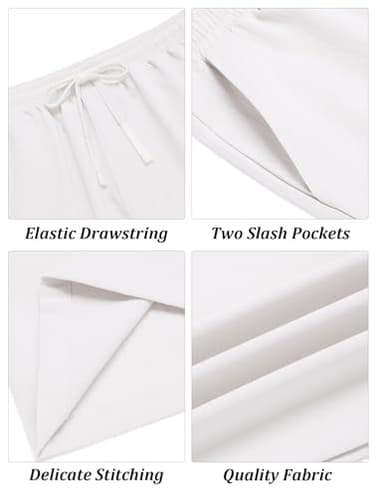COOFANDY Men's Casual Shorts Lightweight Summer Beach Shorts Elastic Waist Drawstring Linen Short with Pockets White - Image 6