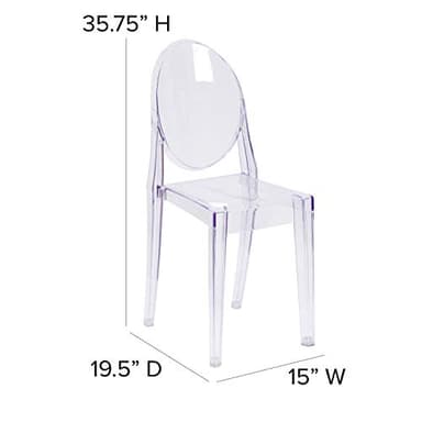 Flash Furniture Cheryl Indoor/Outdoor Ghost Accent and Dining Chair with Contoured Seat, Stackable Transparent Restaurant Chair, Transparent Crystal - Image 3