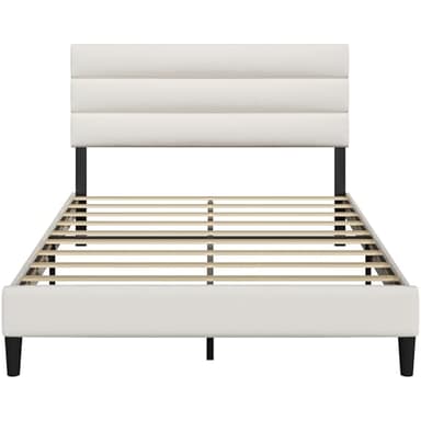 Acurax Queen Size Bed Frame with Velvet Upholstered Headboard, Beige Platform Bed Frame with Metal Support, Upholstered Mattress Foundation, No Box Spring Needed, Noise Free, Easy Assembly, White - Image 8
