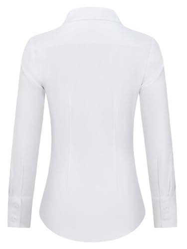 Button Down Shirts for Women Fitted Dress Shirt Long Sleeve Collared Blouse Work Business Office Attire Fall Outfits - All White M - Image 2