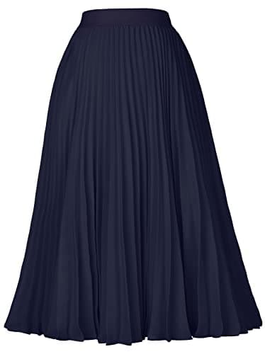 GRACE KARIN Womens Summer Chiffon Skirts Flared Pleated Midi Skirt Dark Navy XL - Image 1