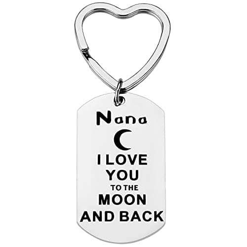 Nana Gift from Granddaughter Grandson I Love You to the Moon and Back Nana Keychain Cute Heart Key Ring Engraved Grandma Keychain Jewelry for Women Birthday Christmas Mother’s Day Present - Image 1