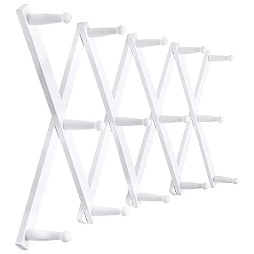 SKOLOO Hat Rack for Wall with 14 Hooks, Solid Wooden, Modern, Expandable Coat Rack Wall Mount for Coats, Hats, Bags, Baseball Caps, White - Image 1