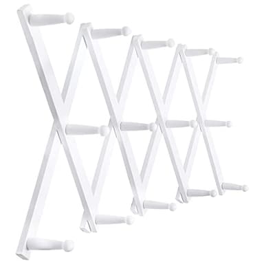 SKOLOO Hat Rack for Wall with 14 Hooks, Solid Wooden, Modern, Expandable Coat Rack Wall Mount for Coats, Hats, Bags, Baseball Caps, White - Image 1