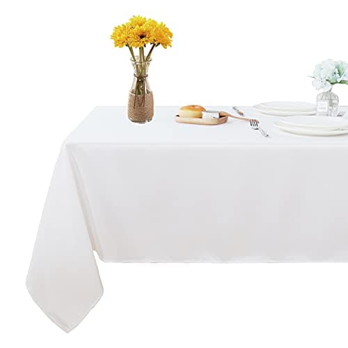 Fitable Rectangle Tablecloth Stain and Wrinkle Resistant Washable Polyester Table Cloth for Buffet Parties and Camping (60x84 inch, White) - Image 1