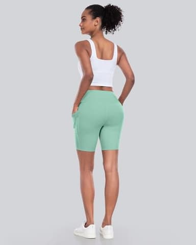 CHRLEISURE Womens Biker Yoga Shorts with Pockets: High Waisted Tummy Control Spandex Workout Athletic Gym Shorts 4 Packs(8'' Black,Blue,Green,Pink, M) - Image 5