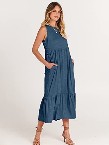 ANRABESS Women Summer Casual Sleeveless Crewneck Sundress Aline Flowy Tiered Maxi Long Beach Dress Vacation Outfits XX-Large Blue - Image 8