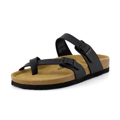 CUSHIONAIRE Luna Crossover Toe Strap Womens Sandals – Cork Footbed Slides with Adjustable Straps, Summer Sandals for Women 2025, BLACK 8 - Image 6