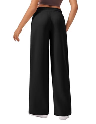 PINSPARK Wide Leg Sweatpants for Women's High-Waist Loose Fitting Pants with Slanted Hand Pockets Spring Fall Black M - Image 5