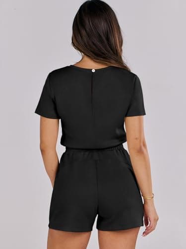 ANRABESS Romper for Women Short Sleeve Summer Tshirt One Piece Jumpsuit Beach Vacation Travel Outfits 2025 Dressy Clothes Black Large - Image 5