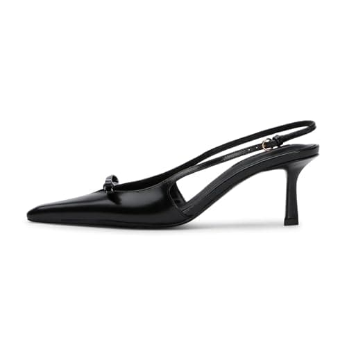 Mattiventon Black Slingback Heels for Women Kitten Heels Bow Ankle Strap Pointed Toe Heel Sexy Wedding Dress Party Pumps - Image 1