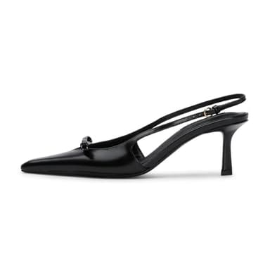 Mattiventon Black Slingback Heels for Women Kitten Heels Bow Ankle Strap Pointed Toe Heel Sexy Wedding Dress Party Pumps - Image 1