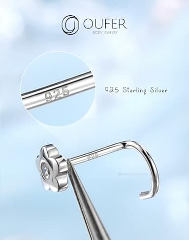 OUFER 20G Nose Rings, 925 Sterling Siver Nose Studs, Flower Nostril Nose Piercing Jewelry, Cute Nose Rings Studs, Clear CZ Nose Rings For Women - Image 8