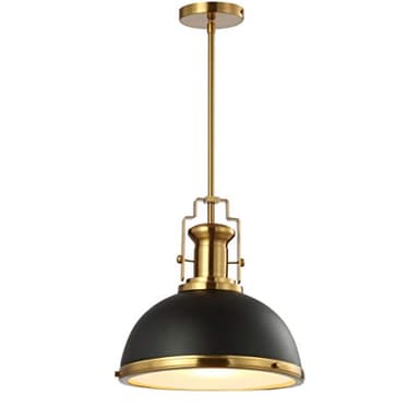 JONATHAN Y JYL9536A Homer 13" 1-Light Modern Industrial Iron LED Dome Pendant, Classic, Cottage, Farmhouse, Industrial, Rustic, Transitional, Office, Living Room, Kitchen, Foyer, Black/Brass Gold - Image 1