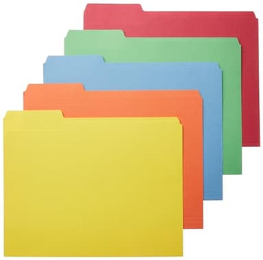Amazon Basics File Folders with Tabs for Filing, AMZ401, Sturdy, Letter Size, Assorted Colors (100 Pack) - Image 1