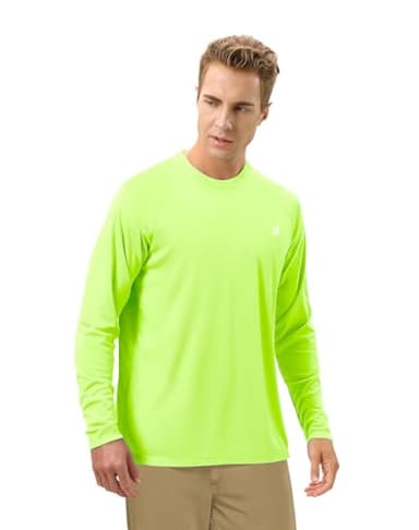 Roadbox Mens UPF 50+ Long Sleeve SPF Diving Rash Guard UV Sun Protection Shirts for Outdoor Fishing Hiking Swimming Running Neon Green - Image 6