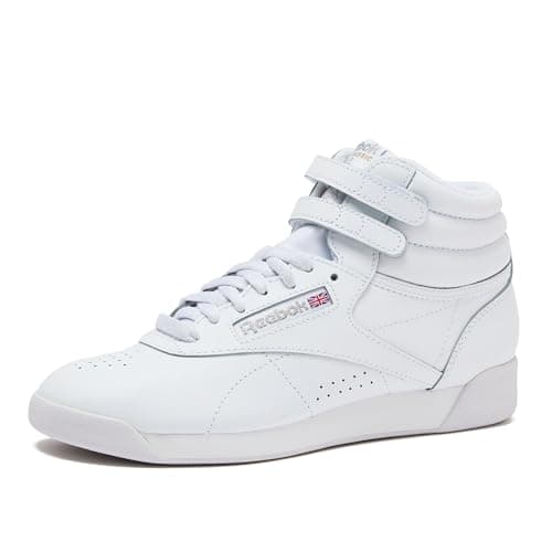 Reebok Women's Freestyle Hi High Top Sneakers for Women, Black or White Basketball and Tennis Shoes Womens Size 5-12, White/Silver, 10 - Image 1