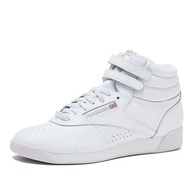 Reebok Women's Freestyle Hi High Top Sneakers for Women, Black or White Basketball and Tennis Shoes Womens Size 5-12, White/Silver, 10 - Image 1