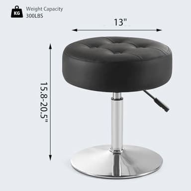 Gitrah Black Vanity Chair for Makeup Room Vanity Stool for Makeup Room Round Tufted PU Leather Makeup Chair Vanity Stools for Bathroom Height Adjustable 360 Swivel - Image 3