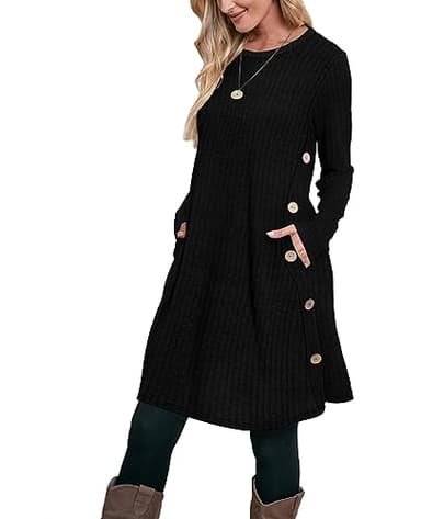 OFEEFAN Fall Dress for Women 2025 Trendy Long Sleeve Tunic Tops Winter Dress Buttons Side - Image 1