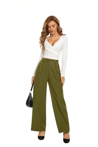 FUNYYZO Women's Wide Leg Pants High Elastic Waisted in The Back Business Work Trousers Long Straight Suit Pants - Image 2