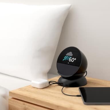 Echo Spot Bundle: Includes Echo Spot (2024 Release) | Black & Made for Amazon Stand with USB-C and USB-A Charging Ports | Black - Image 4