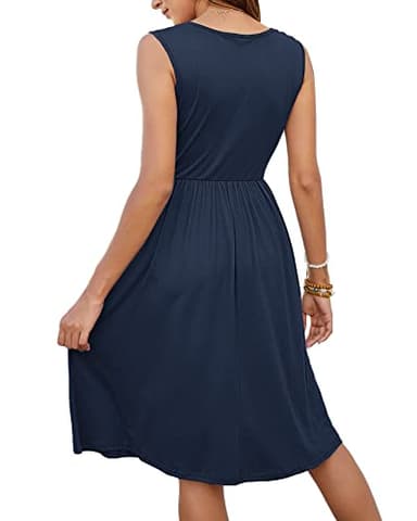 MOLERANI Women Summer Dresses Sleeveless Casual Loose Swing Button Down Midi Dress with Pockets(Navy Blue,L) - Image 2